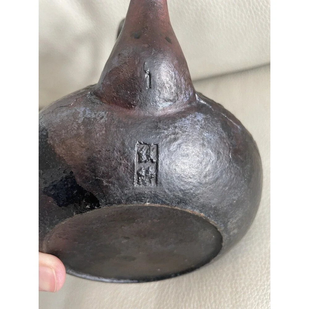 Vintage Japanese Cast Iron Teapot Tea Kettle stamped Enameled Pine Needle Acorn - Picture 2 of 9